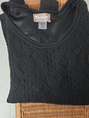 TanJay Black Sleeveless Knit Tank with Diamond Openwork